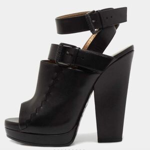 Bottega Veneta Black Leather Peep Toe Platform Ankle Strap Sandals  Size 36.5